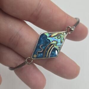Vintage Abalone Shell Rainbow Handmade 925 Sterling Silver Bracelet Jewelry 7"